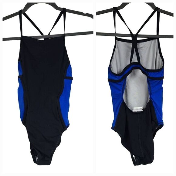 Speedo 12/28 Women's Blue PowerPlus Sprint Splice Free Back One Piece Swimsuit - Picture 1 of 10